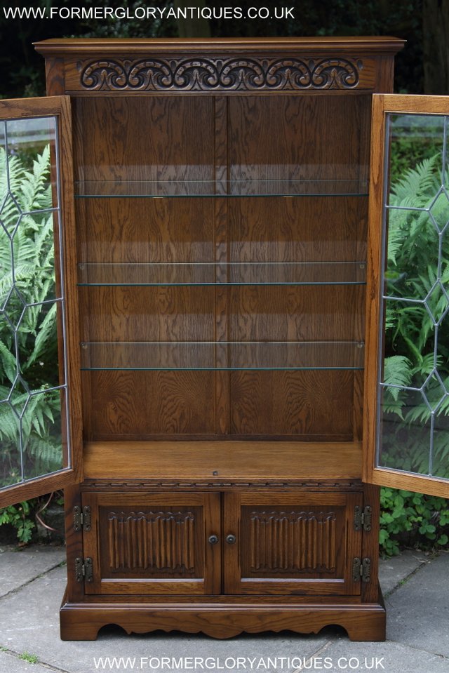 Image 10 of OLD CHARM LIGHT OAK CHINA DISPLAY CABINET CUPBOARD BOOKCASE