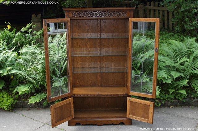 Image 27 of OLD CHARM LIGHT OAK CHINA DISPLAY CABINET CUPBOARD BOOKCASE