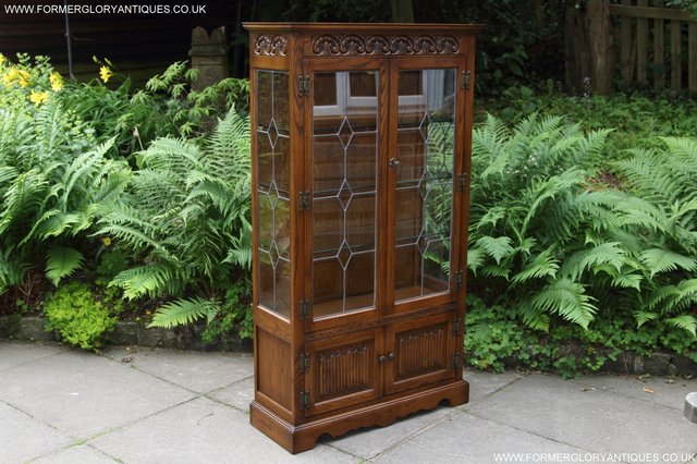 Image 32 of OLD CHARM LIGHT OAK CHINA DISPLAY CABINET CUPBOARD BOOKCASE