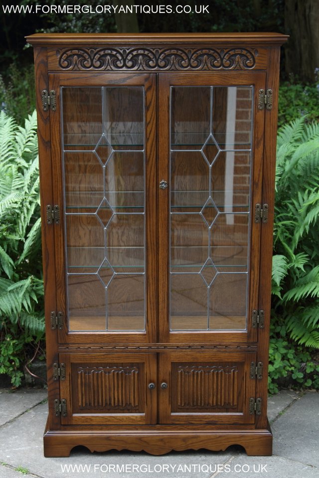 Image 35 of OLD CHARM LIGHT OAK CHINA DISPLAY CABINET CUPBOARD BOOKCASE
