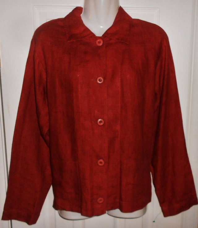 Preview of the first image of Linen Rust Brown LS Blouse Jacket Top Womens 12 M NEW NWT.