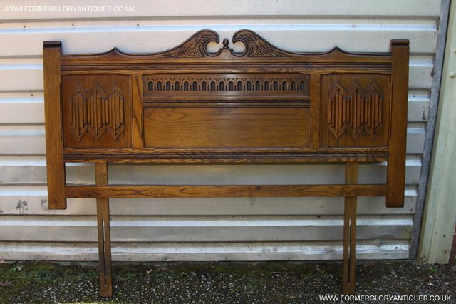 Image 11 of OLD CHARM CARVED LIGHT OAK BEDROOM DOUBLE BED HEADBOARD