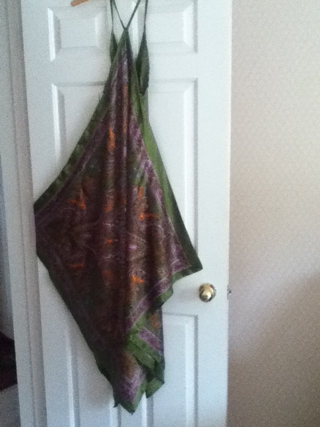 Preview of the first image of SUNDRESS MADE FROM THREE SILK SCARVES.