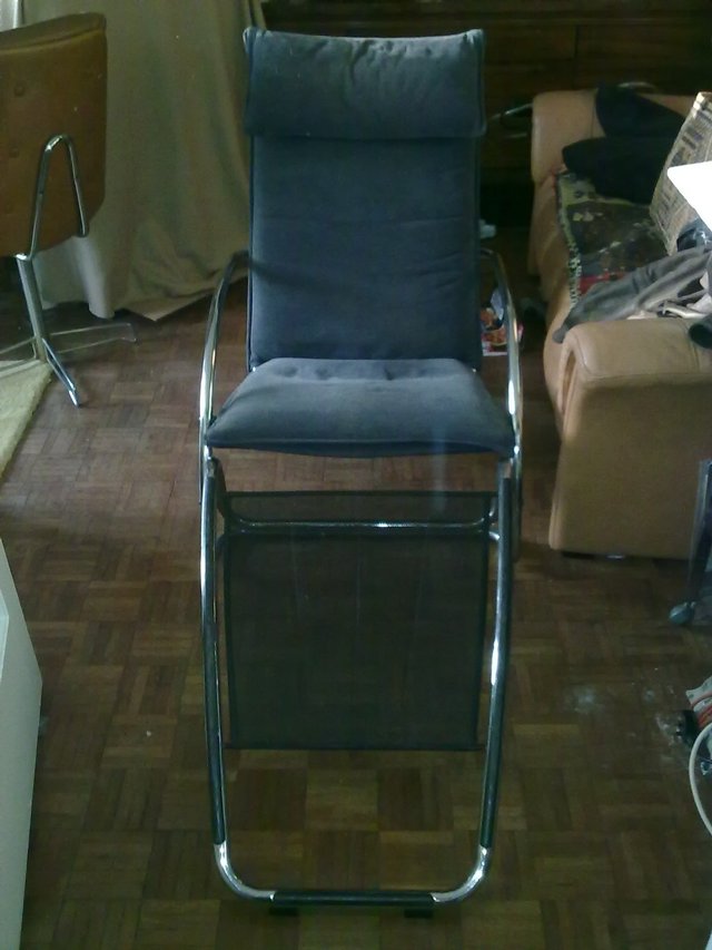 Image 2 of Unusual 60's chrome and blue rocking chair/lounger