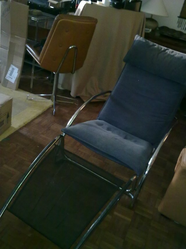 Image 3 of Unusual 60's chrome and blue rocking chair/lounger