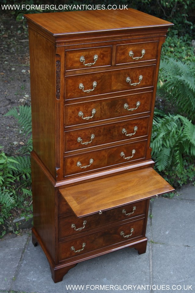 Preview of the first image of BEVAN FUNNELL MAHOGANY BURR WALNUT CHEST ON CHEST OF DRAWERS.
