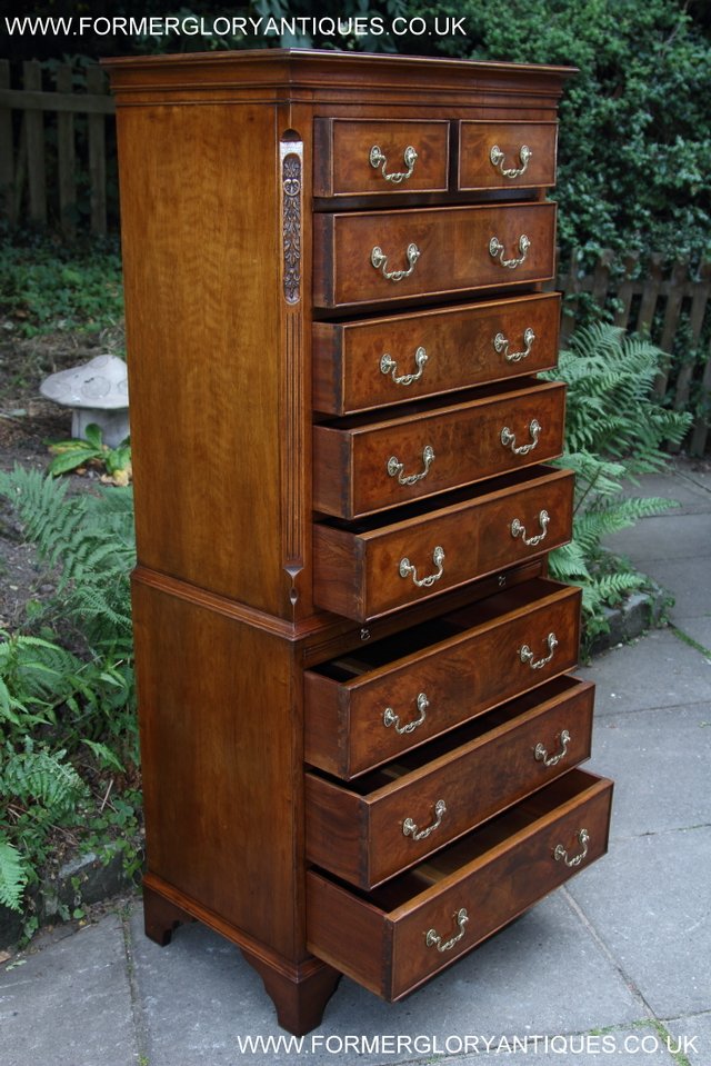 Image 9 of BEVAN FUNNELL MAHOGANY BURR WALNUT CHEST ON CHEST OF DRAWERS