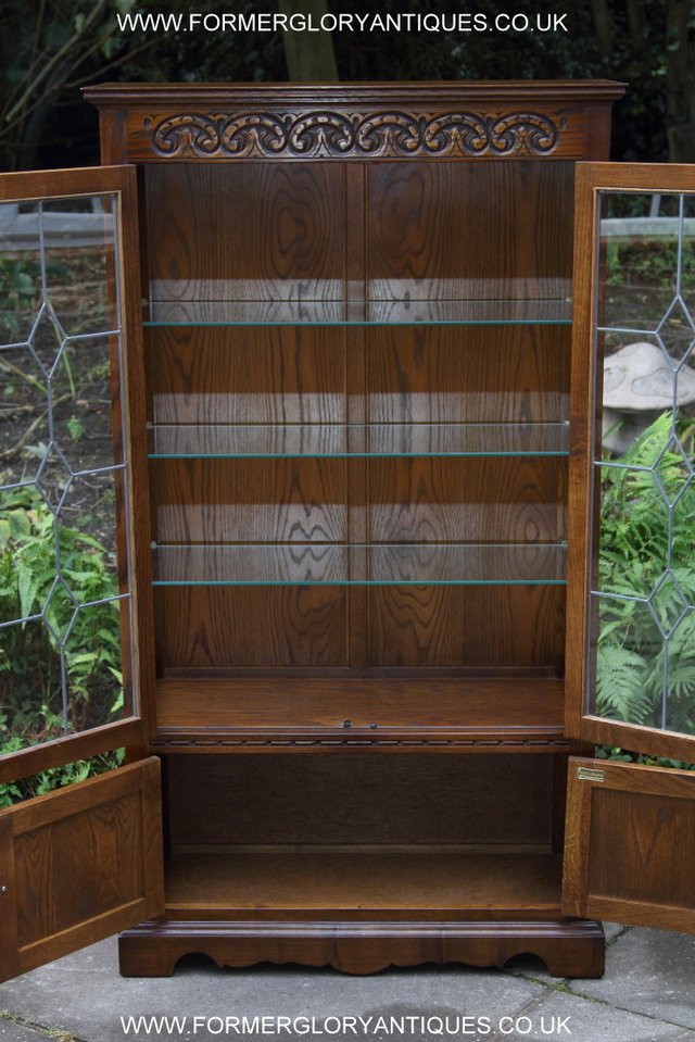 Image 5 of OLD CHARM LIGHT OAK CHINA DISPLAY CABINET CUPBOARD BOOKCASE