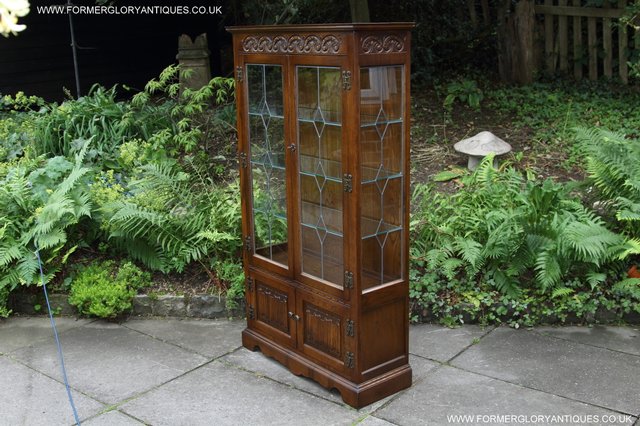 Image 11 of OLD CHARM LIGHT OAK CHINA DISPLAY CABINET CUPBOARD BOOKCASE