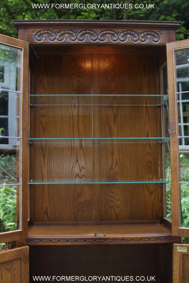 Image 21 of OLD CHARM LIGHT OAK CHINA DISPLAY CABINET CUPBOARD BOOKCASE