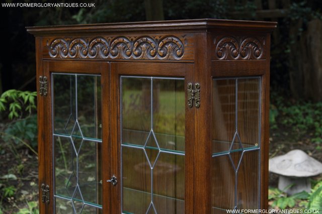 Image 22 of OLD CHARM LIGHT OAK CHINA DISPLAY CABINET CUPBOARD BOOKCASE