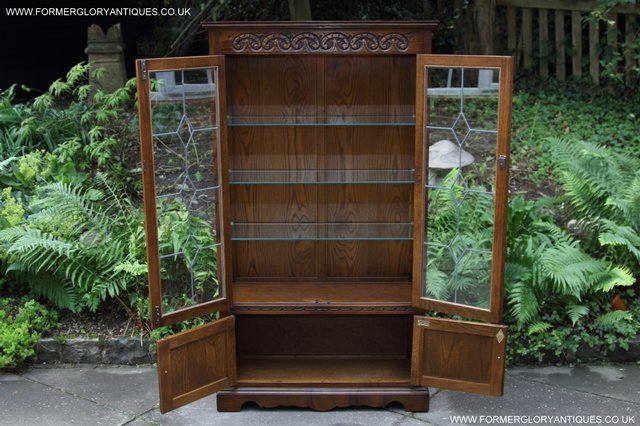 Image 24 of OLD CHARM LIGHT OAK CHINA DISPLAY CABINET CUPBOARD BOOKCASE