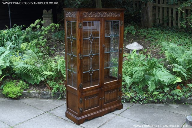 Image 26 of OLD CHARM LIGHT OAK CHINA DISPLAY CABINET CUPBOARD BOOKCASE