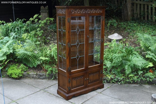 Image 29 of OLD CHARM LIGHT OAK CHINA DISPLAY CABINET CUPBOARD BOOKCASE