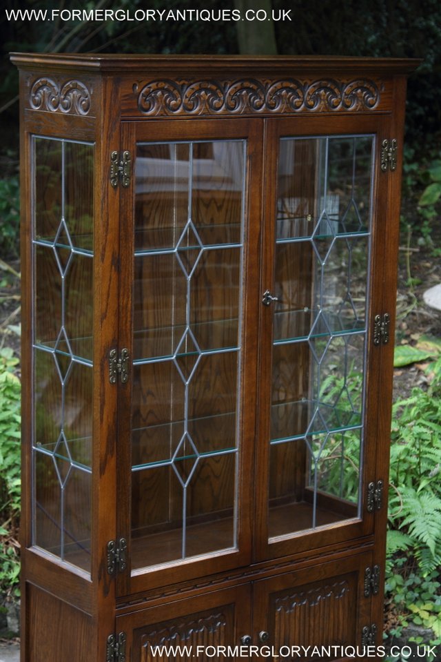 Image 30 of OLD CHARM LIGHT OAK CHINA DISPLAY CABINET CUPBOARD BOOKCASE