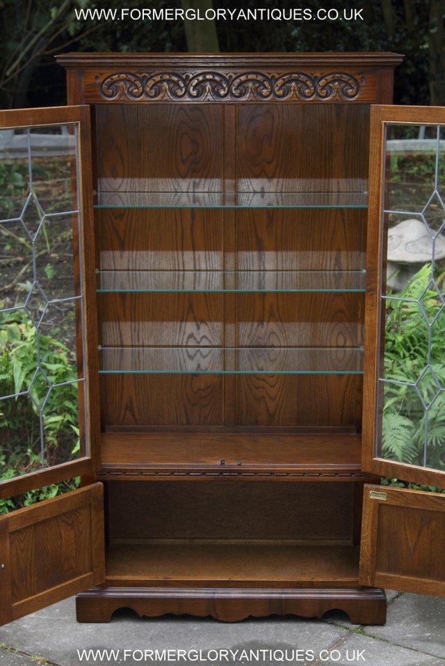 Image 37 of OLD CHARM LIGHT OAK CHINA DISPLAY CABINET CUPBOARD BOOKCASE
