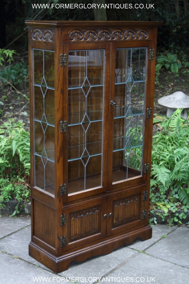 Image 40 of OLD CHARM LIGHT OAK CHINA DISPLAY CABINET CUPBOARD BOOKCASE