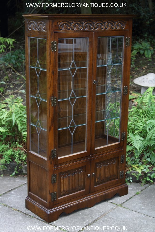 Image 44 of OLD CHARM LIGHT OAK CHINA DISPLAY CABINET CUPBOARD BOOKCASE