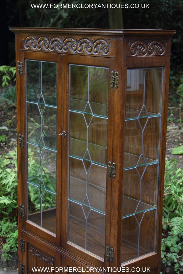Image 45 of OLD CHARM LIGHT OAK CHINA DISPLAY CABINET CUPBOARD BOOKCASE