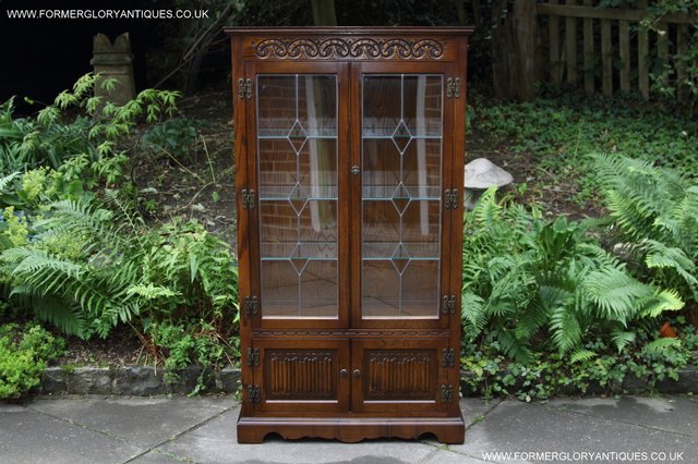 Image 50 of OLD CHARM LIGHT OAK CHINA DISPLAY CABINET CUPBOARD BOOKCASE