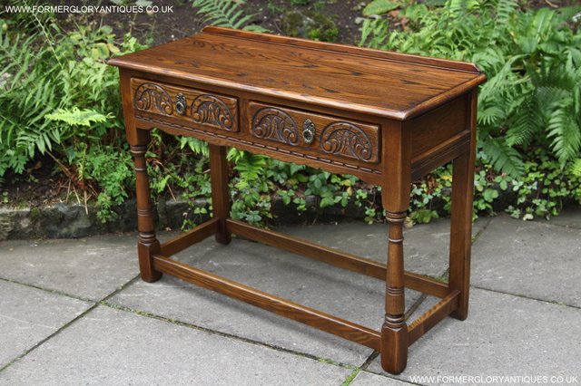 Image 12 of OLD CHARM LIGHT OAK OCCASIONAL COFFEE HALL SERVING TABLE