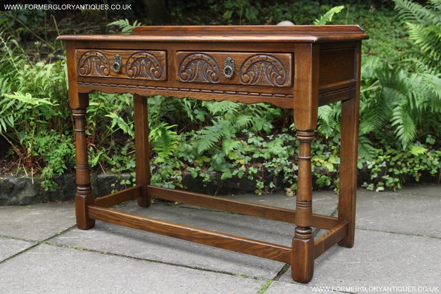 Image 24 of OLD CHARM LIGHT OAK OCCASIONAL COFFEE HALL SERVING TABLE