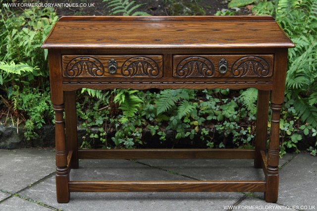 Image 27 of OLD CHARM LIGHT OAK OCCASIONAL COFFEE HALL SERVING TABLE