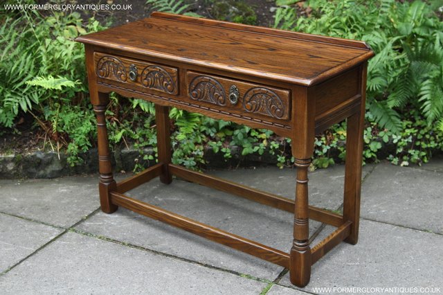 Image 29 of OLD CHARM LIGHT OAK OCCASIONAL COFFEE HALL SERVING TABLE