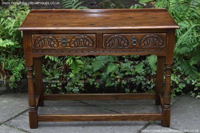 Image 30 of OLD CHARM LIGHT OAK OCCASIONAL COFFEE HALL SERVING TABLE