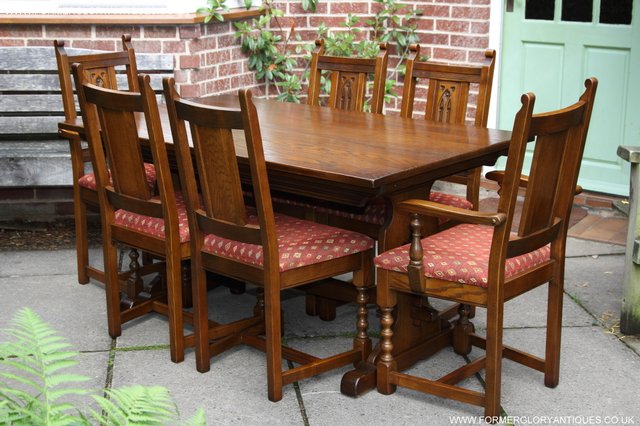 Image 22 of OLD CHARM LIGHT OAK KITCHEN DINING TABLE SIX DINING CHAIRS.