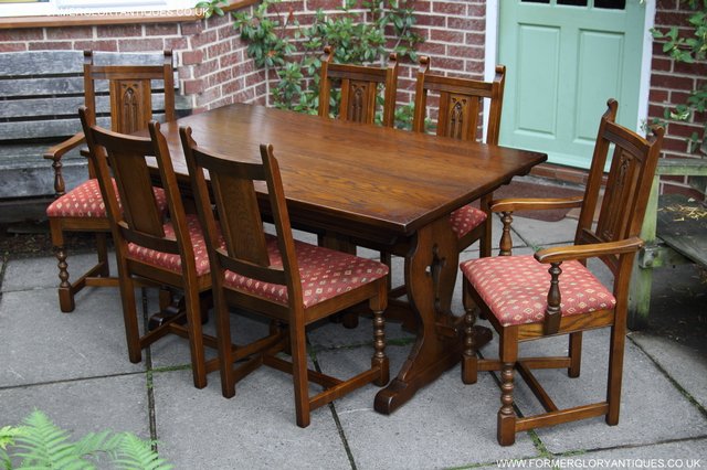 Image 37 of OLD CHARM LIGHT OAK KITCHEN DINING TABLE SIX DINING CHAIRS.