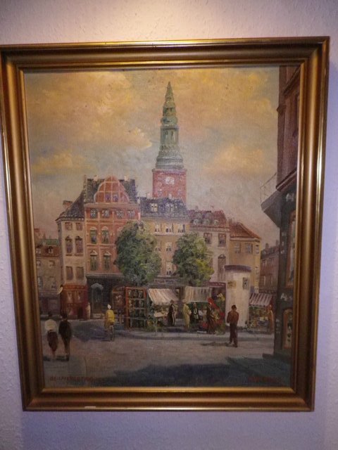 Preview of the first image of 70 year old Oil painting of a Market Scene by listed artist.