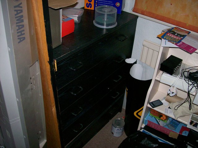 Image 2 of 4 or 5 drawer Chest - Black - Used. Needs attention