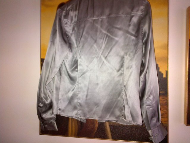 Preview of the first image of Silk dark grey shirt top blouse  UK size 6,  XS.
