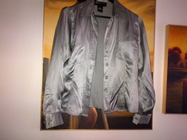 Image 3 of Silk dark grey shirt top blouse  UK size 6,  XS