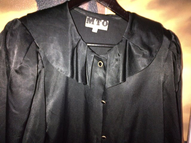 Image 2 of Silk black shirt top blouse  UK size 42 or S with ruffles