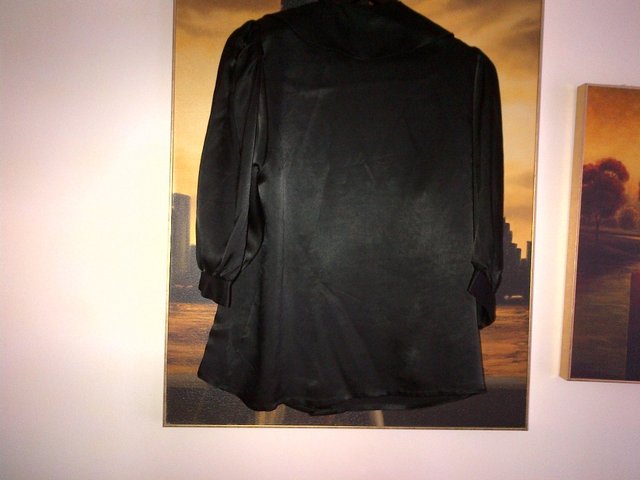 Image 3 of Silk black shirt top blouse  UK size 42 or S with ruffles