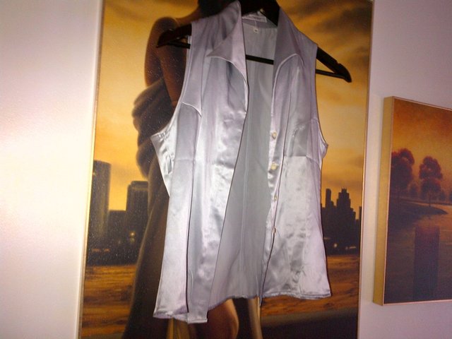 Image 2 of Crombie 100%  silk grey shirt top blouse  UK size 10