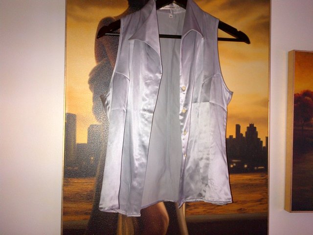 Image 3 of Crombie 100%  silk grey shirt top blouse  UK size 10