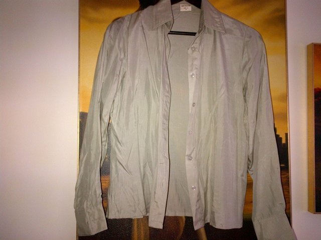 Image 3 of Light grey silk shirt blouse top UK size 12