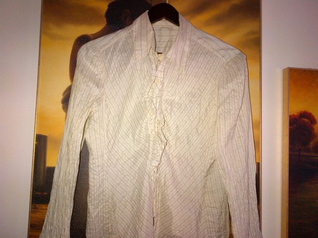 Image 2 of Noa Noa beige silk grey strips shirt top blouse size M