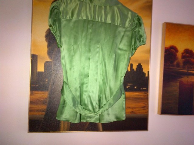 Image 2 of Zara 100%  silk green shirt top blouse  UK size L