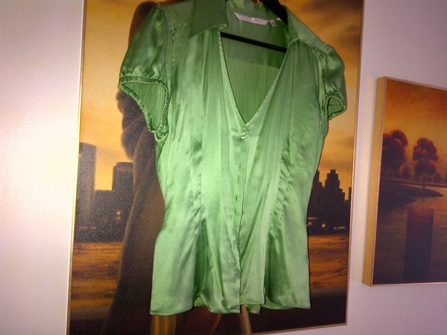 Image 3 of Zara 100%  silk green shirt top blouse  UK size L