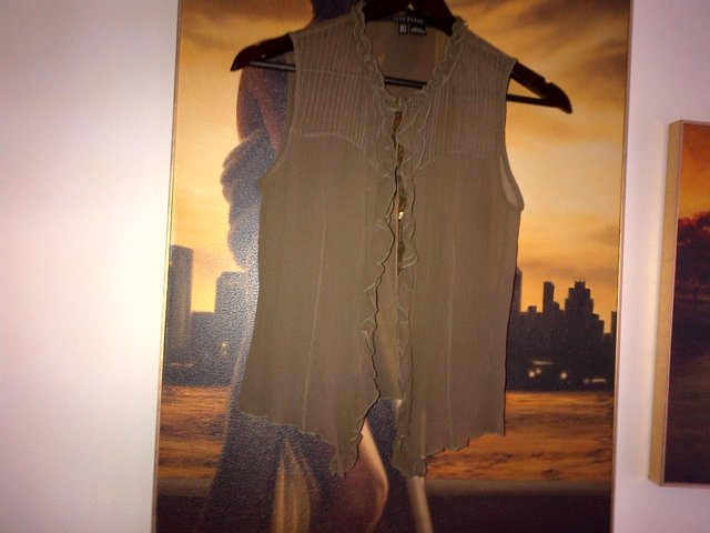 Image 2 of Zara silk green olive sheer shirt top blouse  UK size M