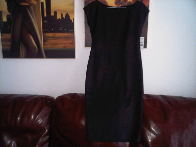 Preview of the first image of Zara grey black shift bodycon business dress lined size M.