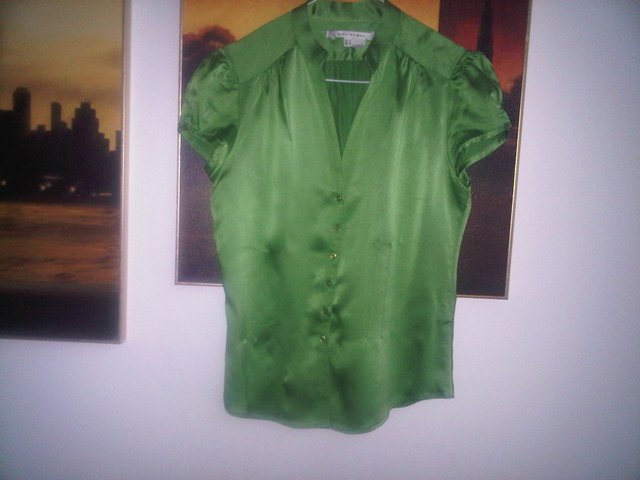 Image 2 of Designer Zara green silk blouse top UK size M