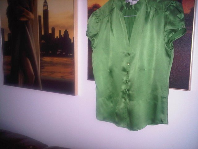 Image 3 of Designer Zara green silk blouse top UK size M