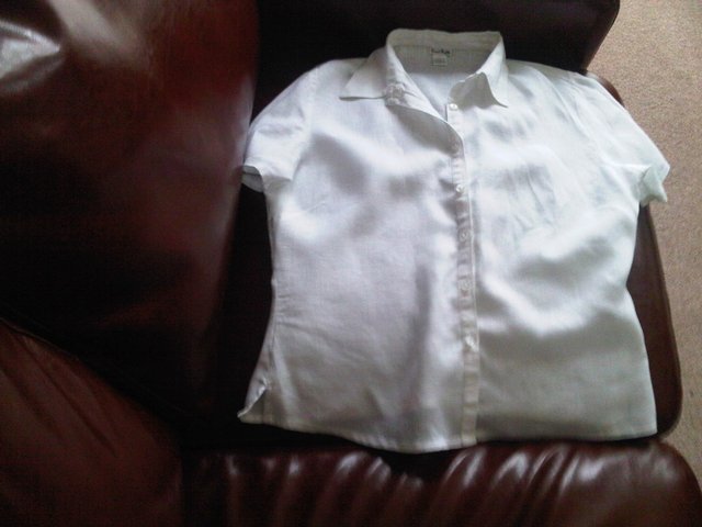 Image 3 of Designer Sweet Ruffle 100% linen white top blouse UK size M