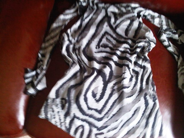 Image 2 of Zara silk grey black zebra animal print top blouse size S