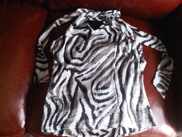 Image 3 of Zara silk grey black zebra animal print top blouse size S
